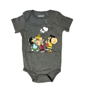 Peanuts baby bodysuit, gray 12 months ft. Snoopy, Charlie Brown and characters